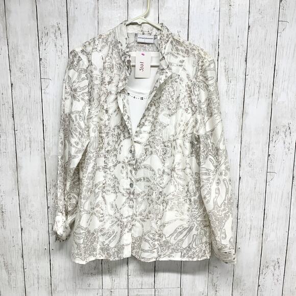 Alfred Dunner Tops - Alfred Dunner Shirt Women 10 Floral Botanical Collared Inset Long Sleeve Button